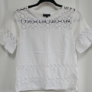 Topshop White Flutter Sleeve Blouse with Ruffled Embellishments